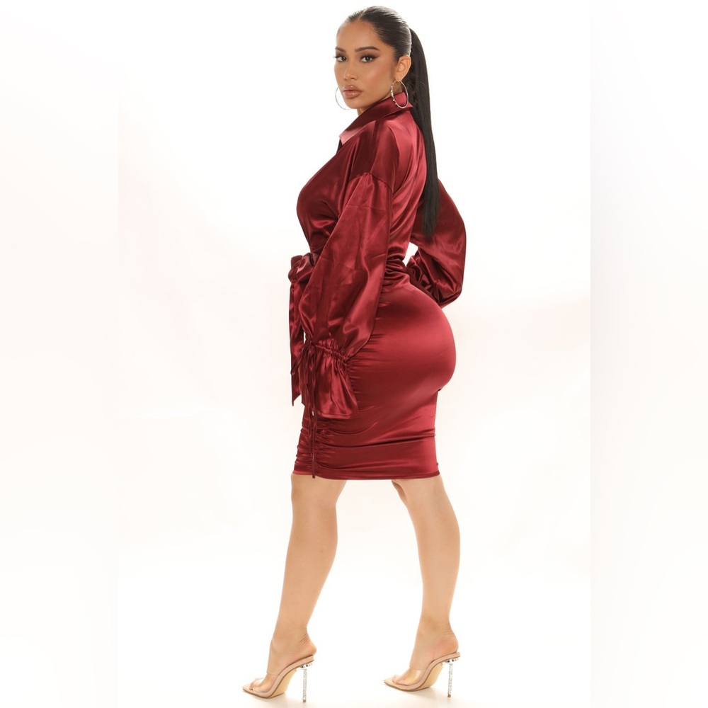satin burgundy midi dress